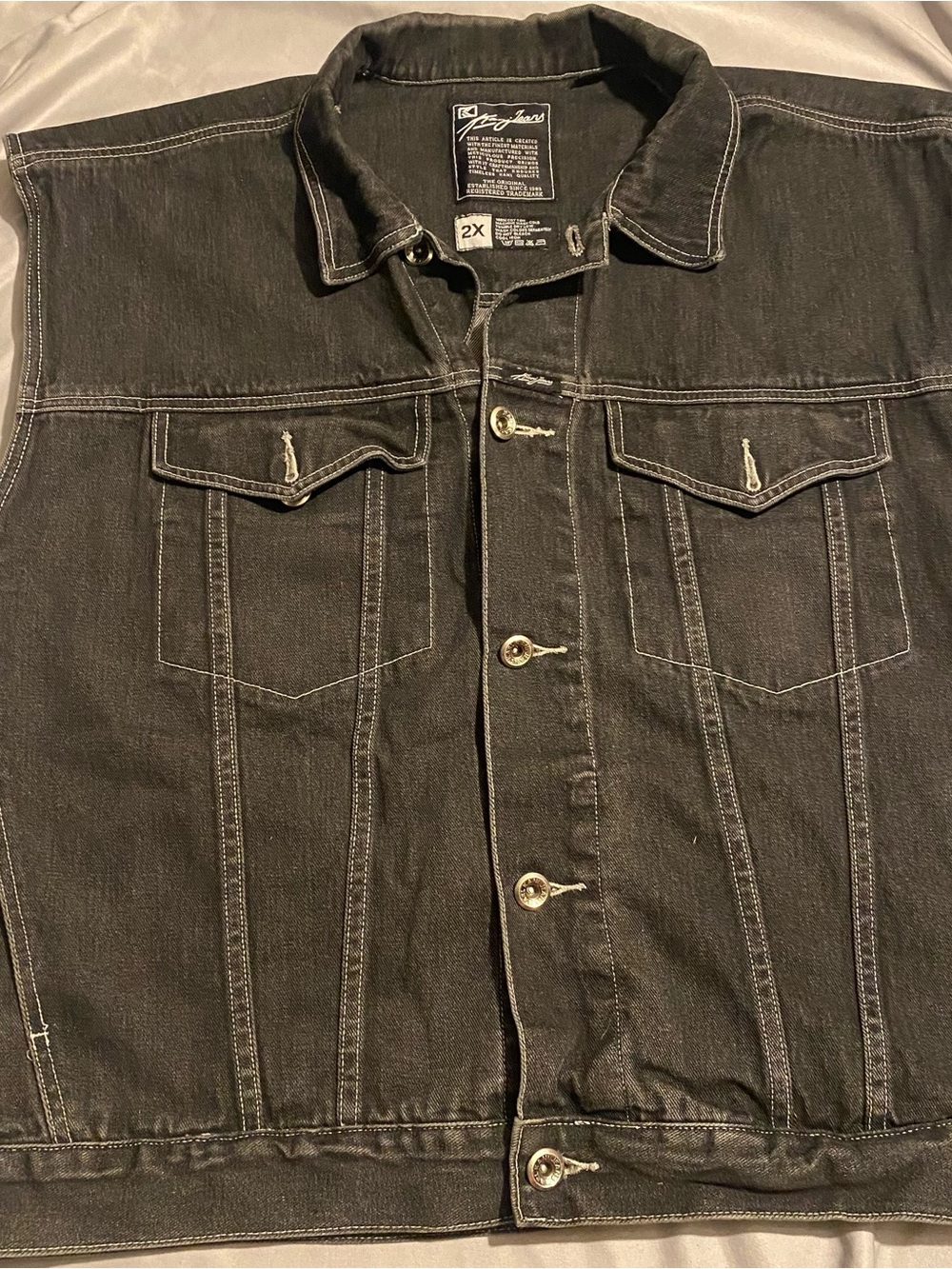 Vintage Karl Kani Jeans Denim Vest Mens 2XL Black 90s Hip Hop Baggy Streetwear